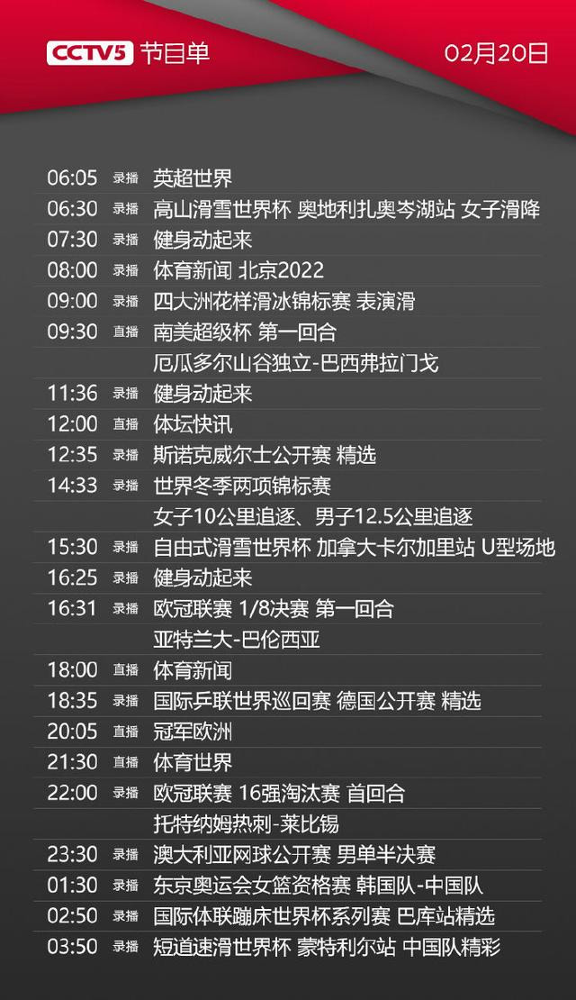 关于中央电视台cctv5十节目表的信息  第2张