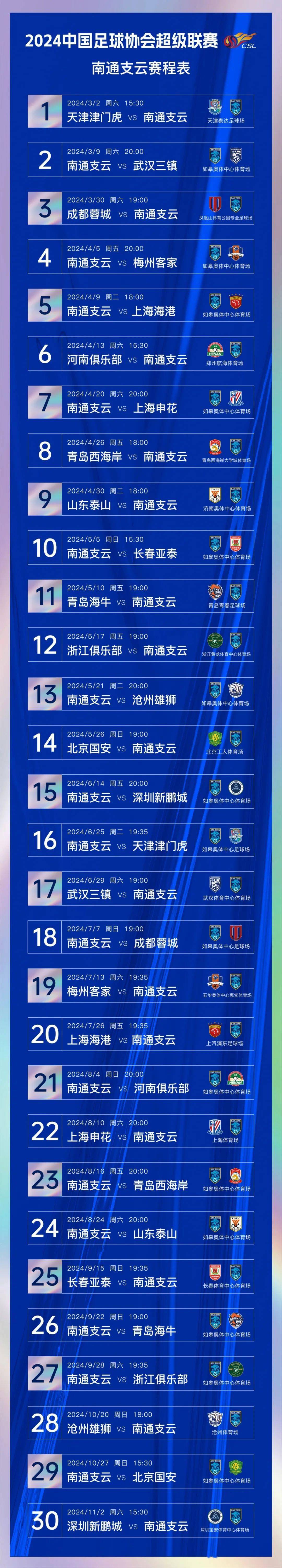 2019中超赛程表(2019中超赛程表和积分榜)  第1张
